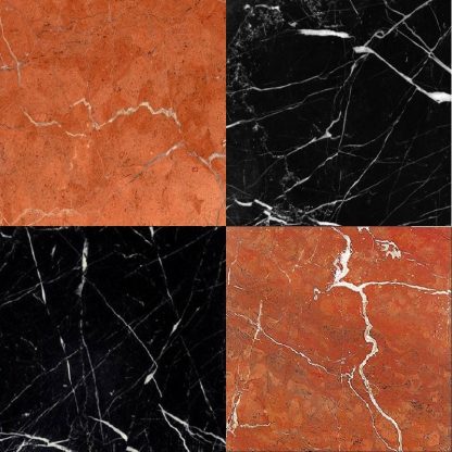 Chess Effect Nero Marquina & Rojo Alicante marble tile