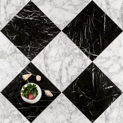Nero Marquina - Bianco Carrara Chequerboard Polished Marble Tiles