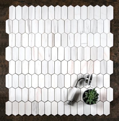 White Dolomite Polished Marble Mini Picket Mosaic Tiles