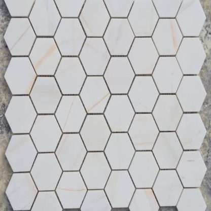 White Dolomite Honed Marble Hexagon Mosaic Tiles
