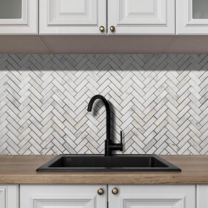 Calacatta White Polished Marble Herringbone MOSAICS - Image 3