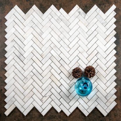 Calacatta White Polished Marble Herringbone MOSAICS