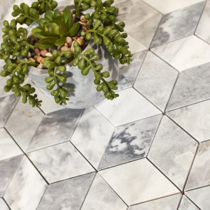 Bardiglio Nuvolato Polished 3D Grey Hexacube Marble MOSAIC - Image 2