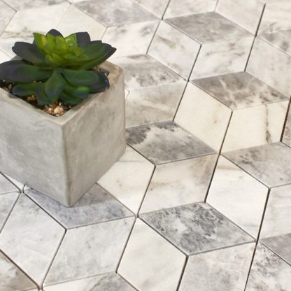 Bardiglio Nuvolato Polished 3D Grey Hexacube Marble MOSAIC - Image 3