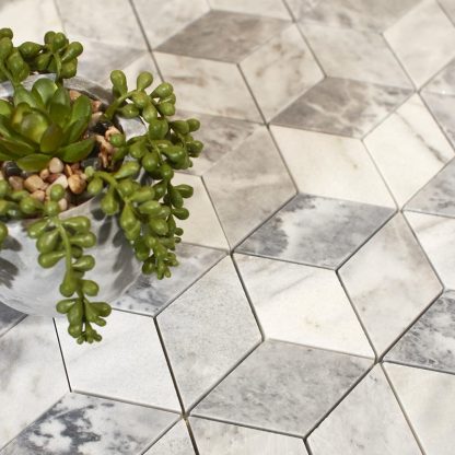 Bardiglio Nuvolato Polished 3D Grey Hexacube Marble MOSAIC - Image 4