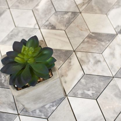 Bardiglio Nuvolato Polished 3D Grey Hexacube Marble MOSAIC - Image 5
