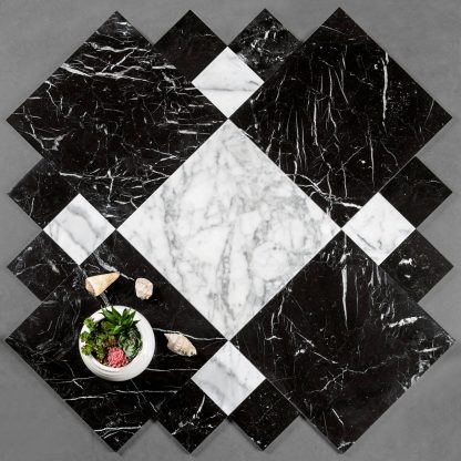 Bianco Carrara - Nero Marquina Maxi Chequerboard Polished Marble Tiles