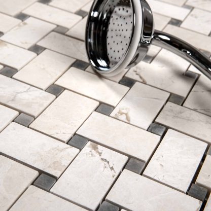 White Emperador Honed Marble Basketweave Mosaic Tiles - Image 2