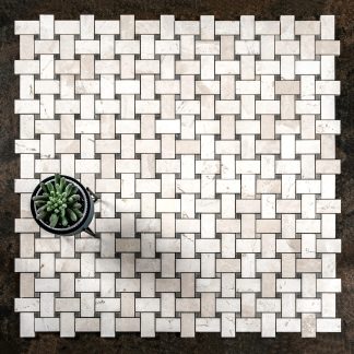 Botticino Honed Marble Basketweave Mosaic