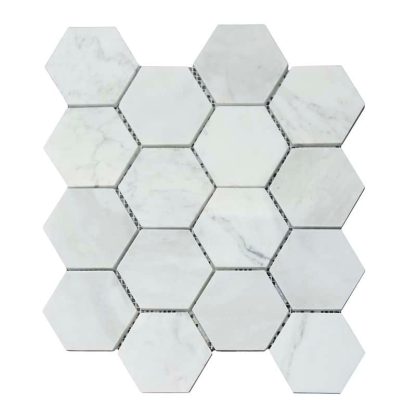 Calacatta Marble Hexagon Mosaic Tiles Honed - Image 2