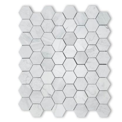 Calacatta Marble Hexagon Mosaic Tiles Honed