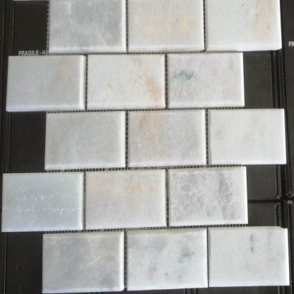 White Calacatta Polished Marble Bevelled Metro Mosaic Tiles