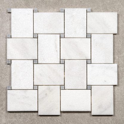 Calacatta White Polished Marble Large Basketweave MOSAIC Tiles - Image 3