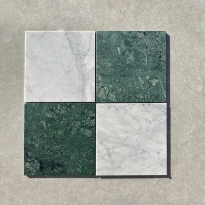 Verde Guatemala - Bianco Carrara Chequerboard Honed Marble Tiles