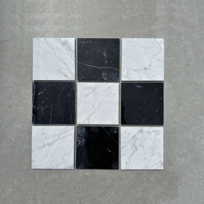 Black and White Honed Chequerboard Marble Tiles